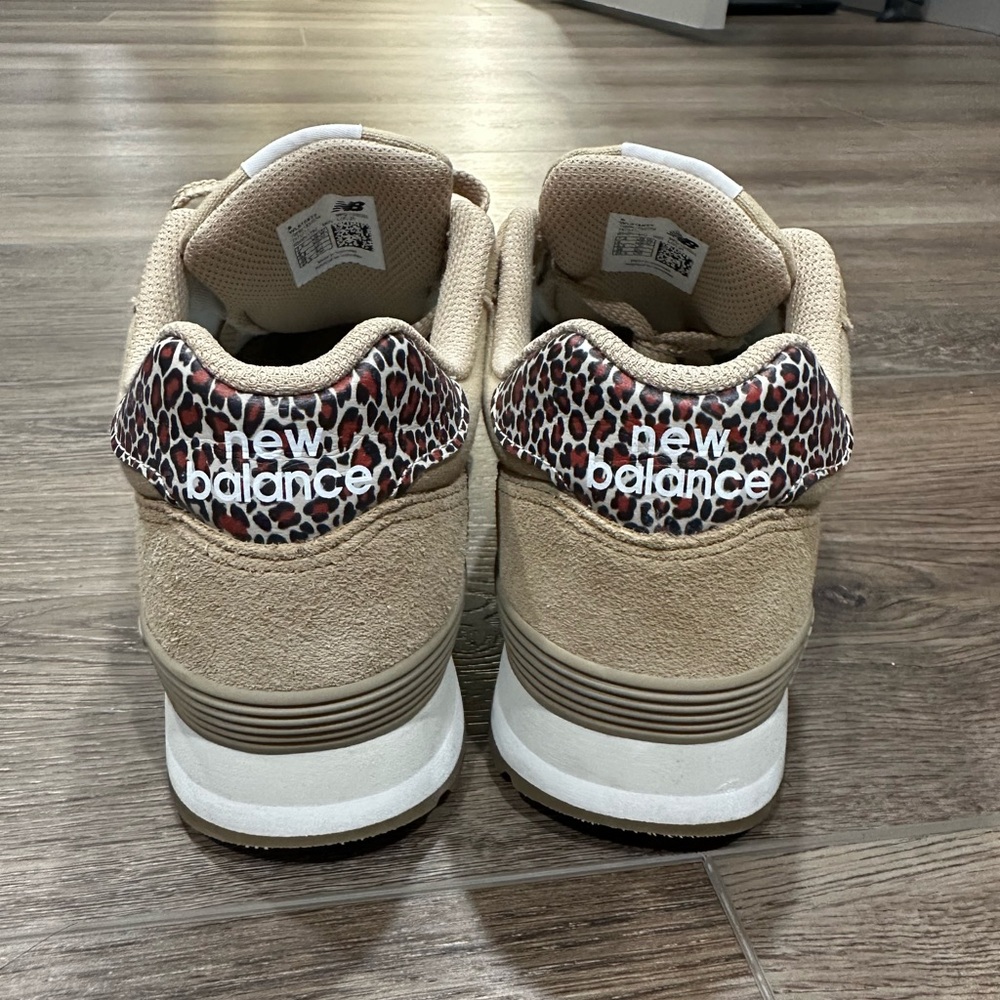 New Balance Beige Canvas Women's Sneakers with Leopard Heel Accent - Picture 5 of 6
